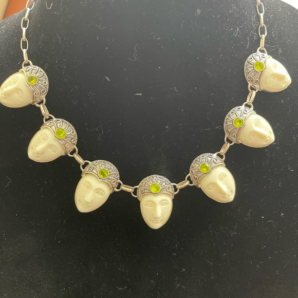 Bali Goddess Carved Bone and Peridot Toggle Clasp Necklace - Picture 3 of 7